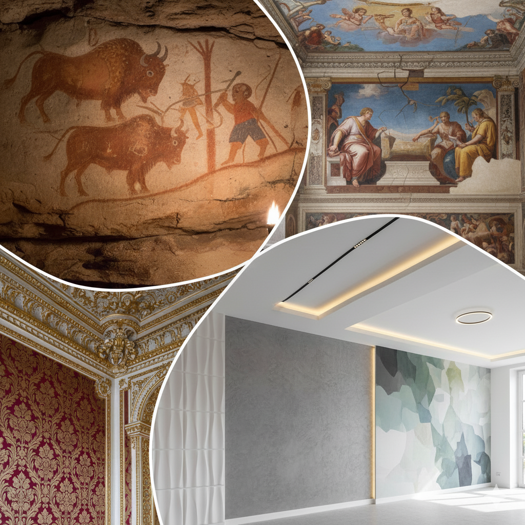 Sienu un griestu dekoratīvā apdare - no alu zīmējumiem līdz mūsdienu tehnoloģijām