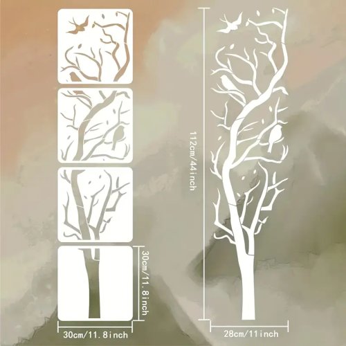 Trafarets - "Koks ar putniem" no četrām detaļām