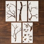 Trafarets - Koks ar putniem no piecām detaļām