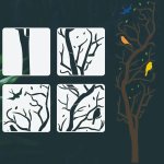 Trafarets - "Koks ar putniem" no četrām detaļām